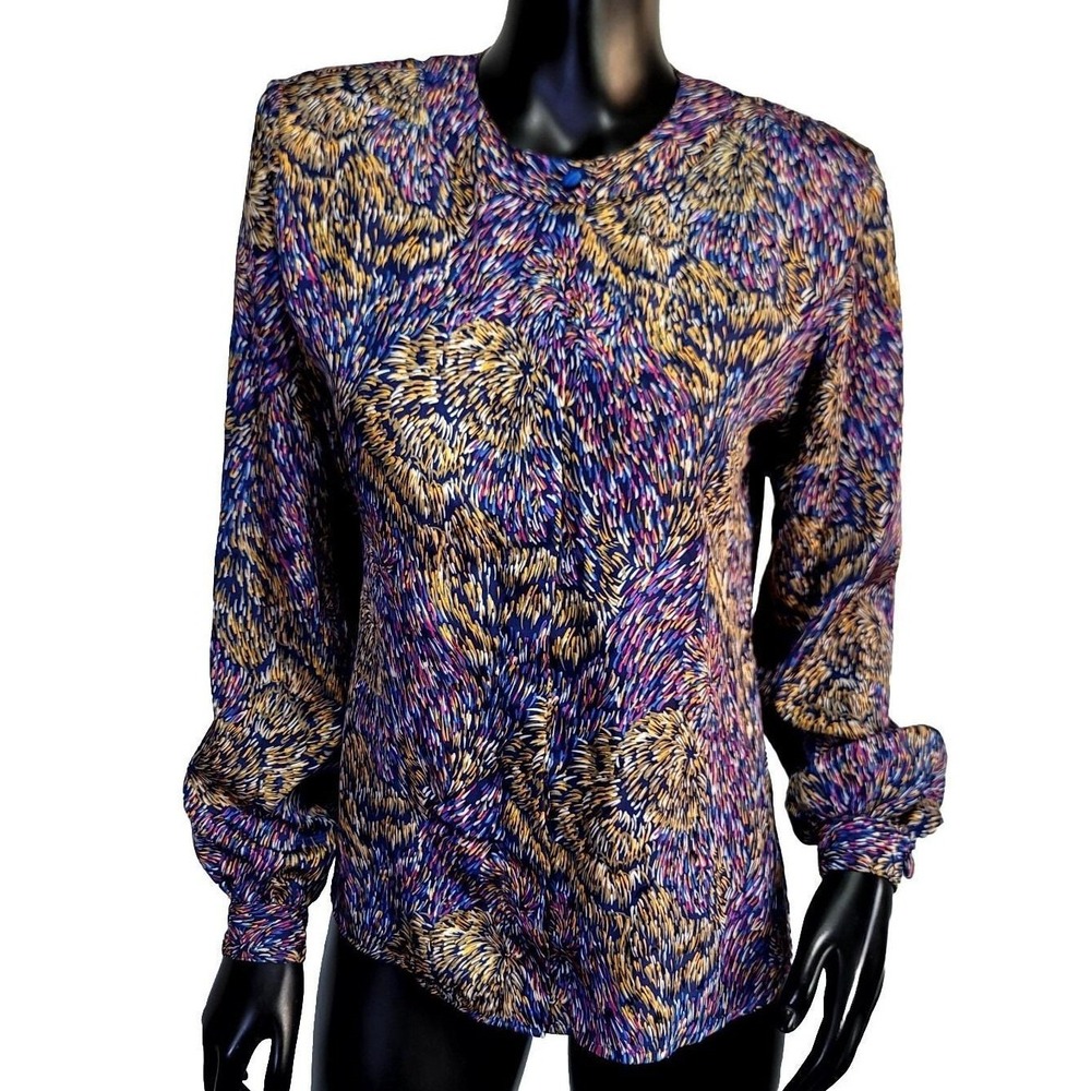 Notations Womens‎ 6 Abstract Impressionist Long Sleeve Blouse Eclectic Bold